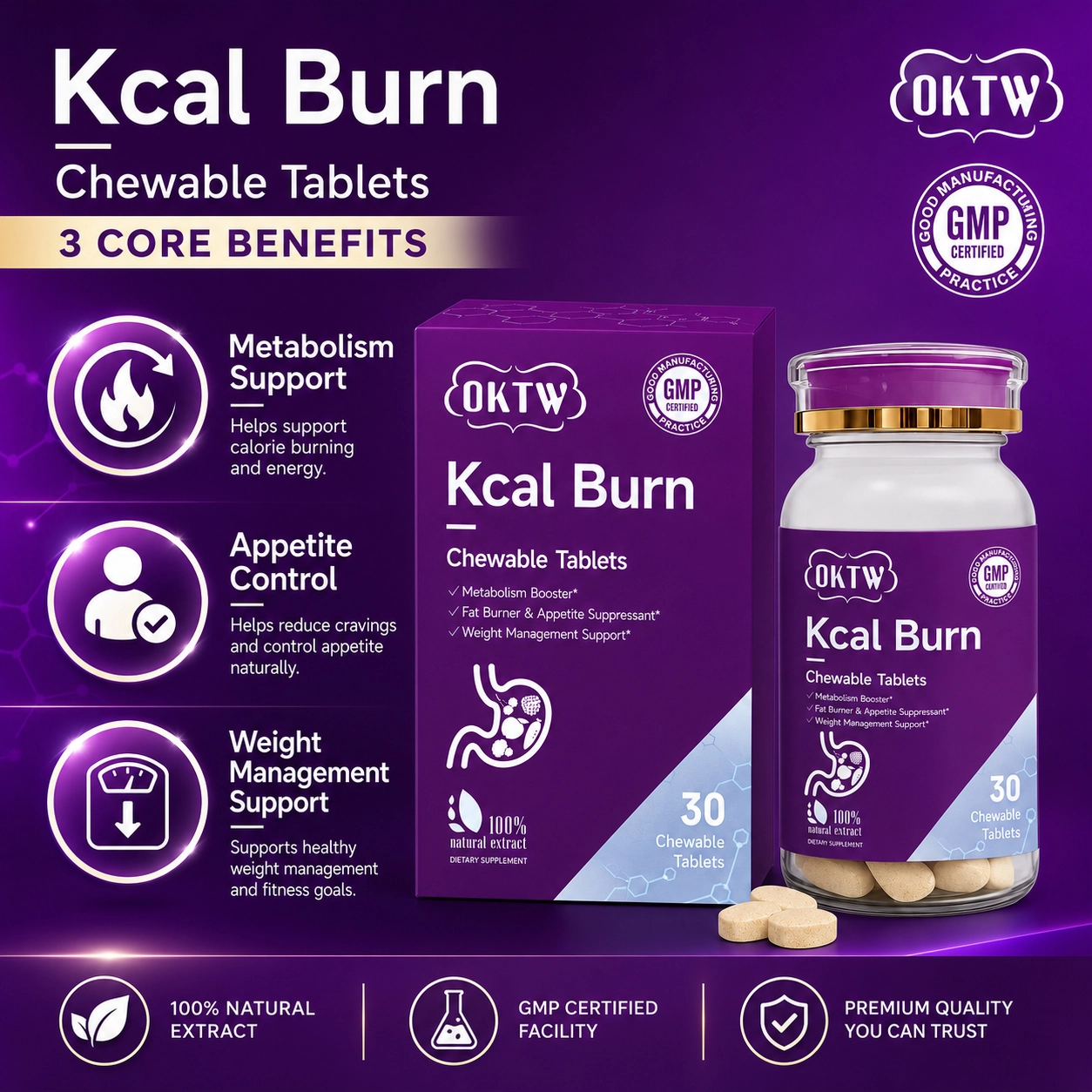 OKTW Kcal Burn Chewable Tablets Format detail view