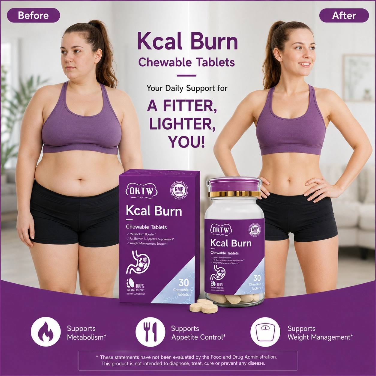 OKTW Kcal Burn Chewable Tablets Back label direction