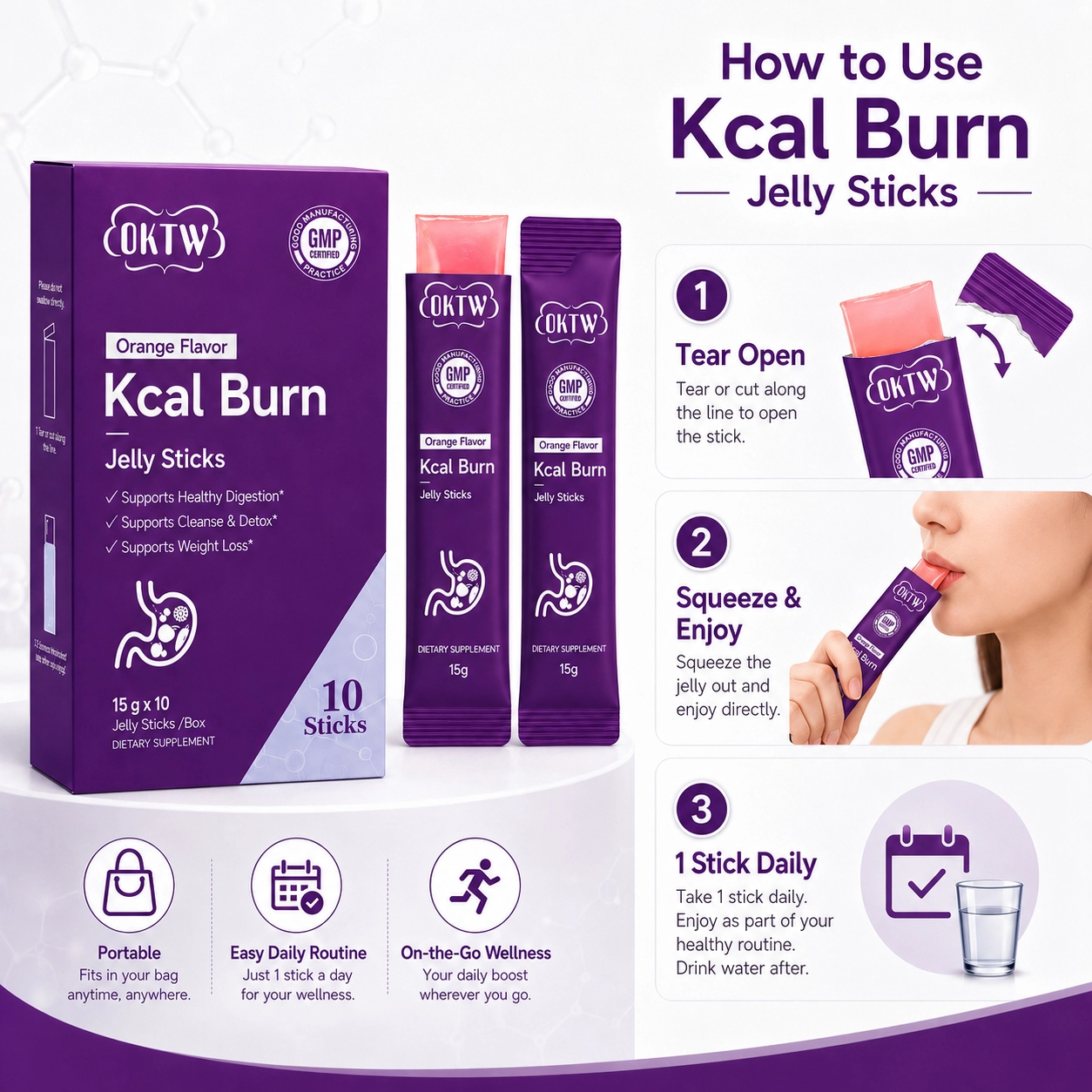OKTW Kcal Burn Jelly Sticks Lifestyle-ready pack