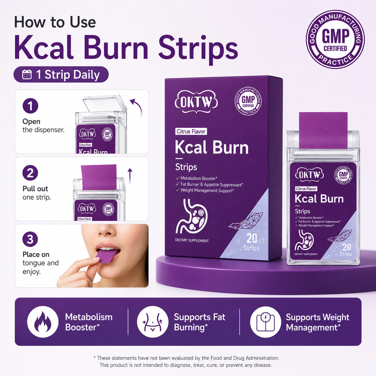 OKTW Kcal Burn Oral Dissolving Films Back label direction