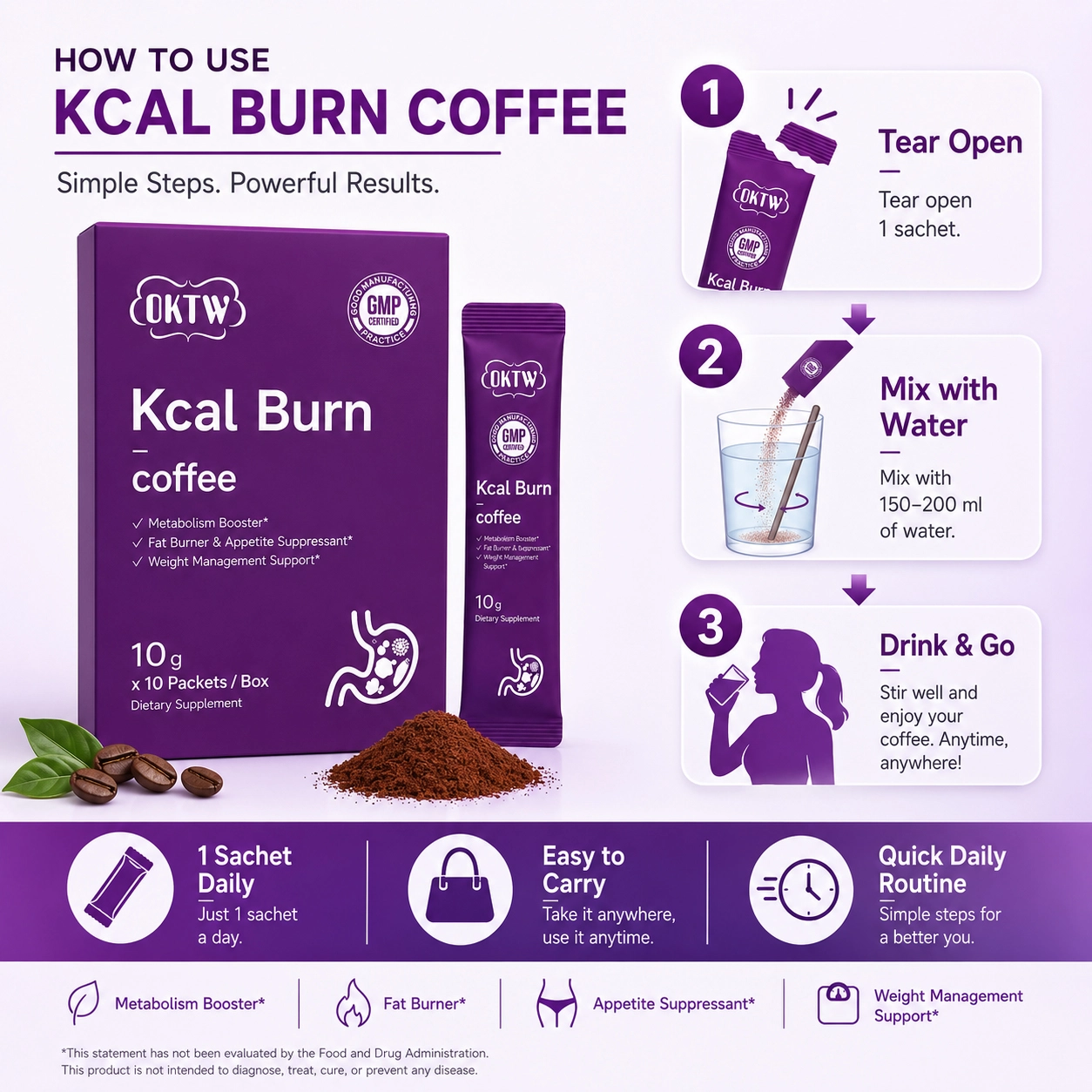 OKTW Kcal Burn Powder Sachets Lifestyle-ready pack