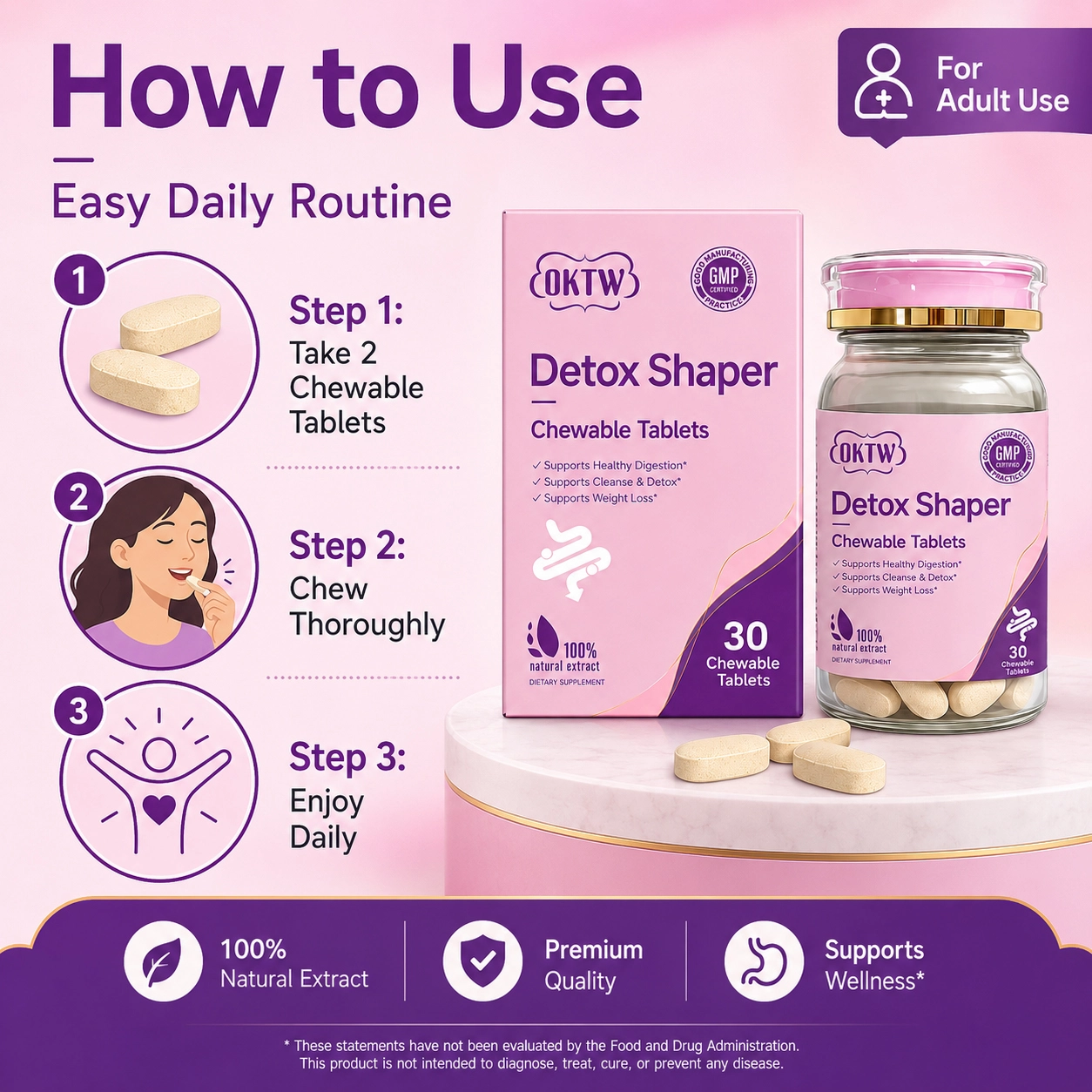 OKTW Detox Shaper Chewable Tablets Back label direction