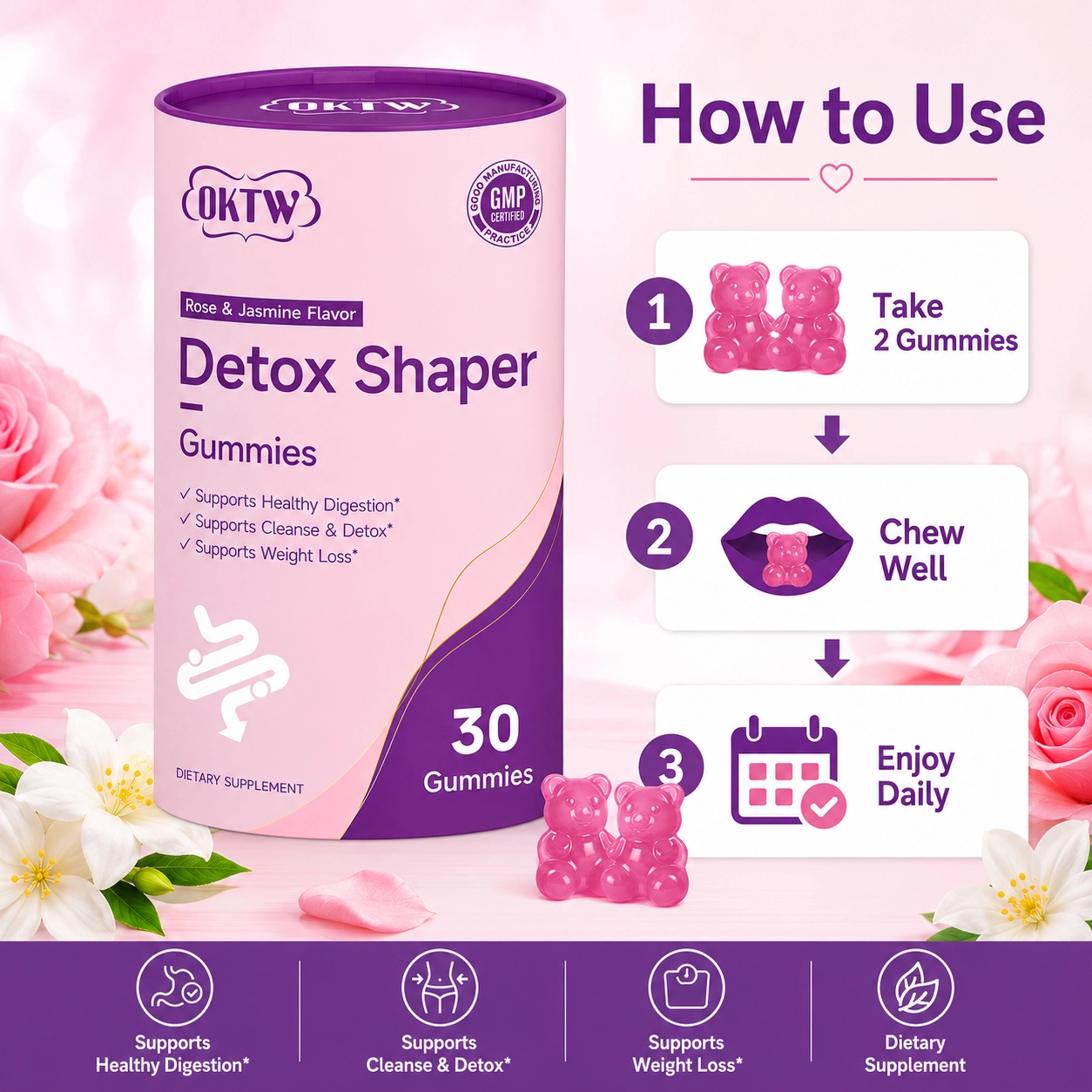 OKTW Detox Shaper Gummies Back label direction