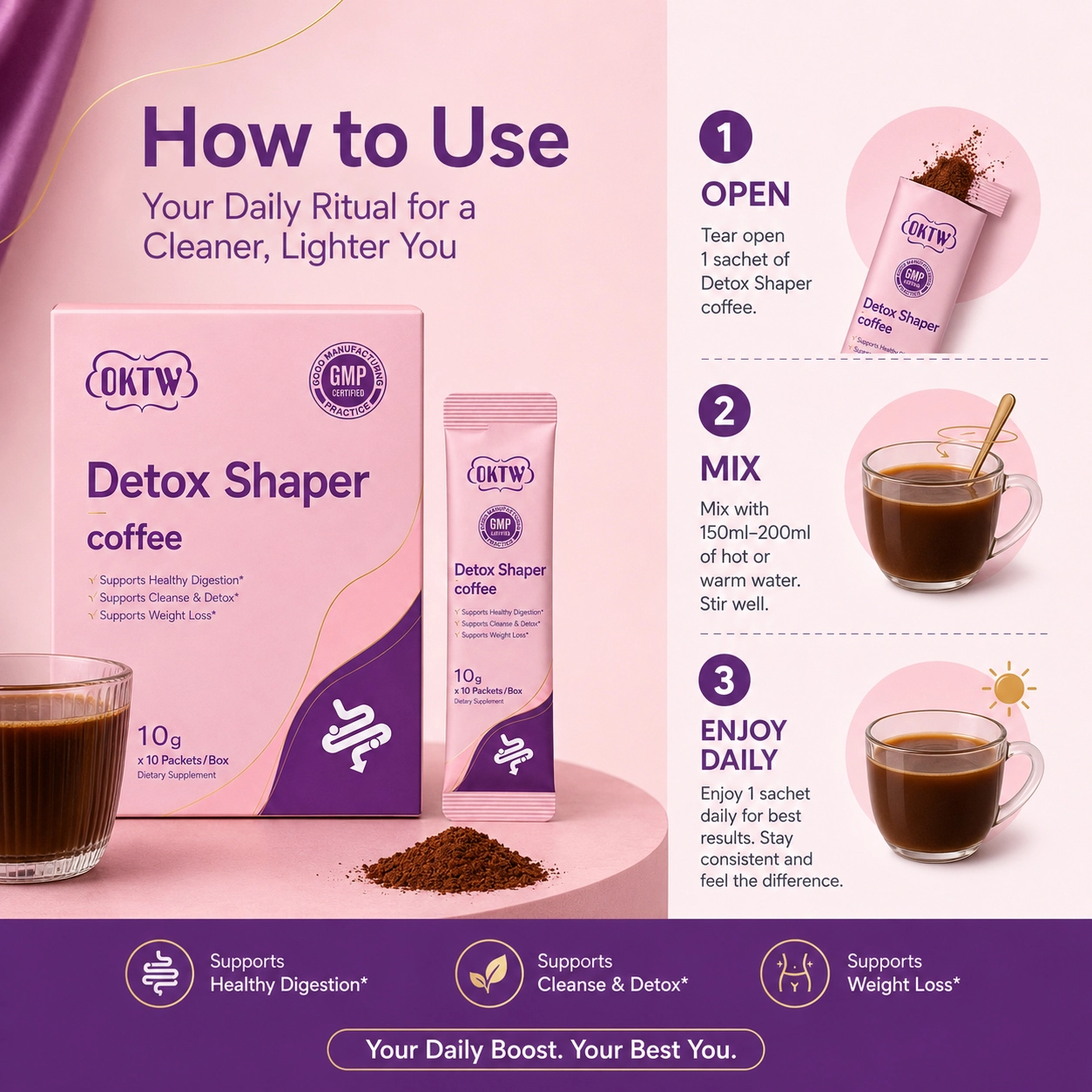 OKTW Detox Shaper Powder Sachets Back label direction