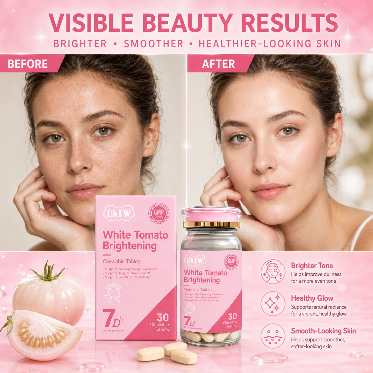 OKTW White Tomato Brightening Chewable Tablets Format detail view