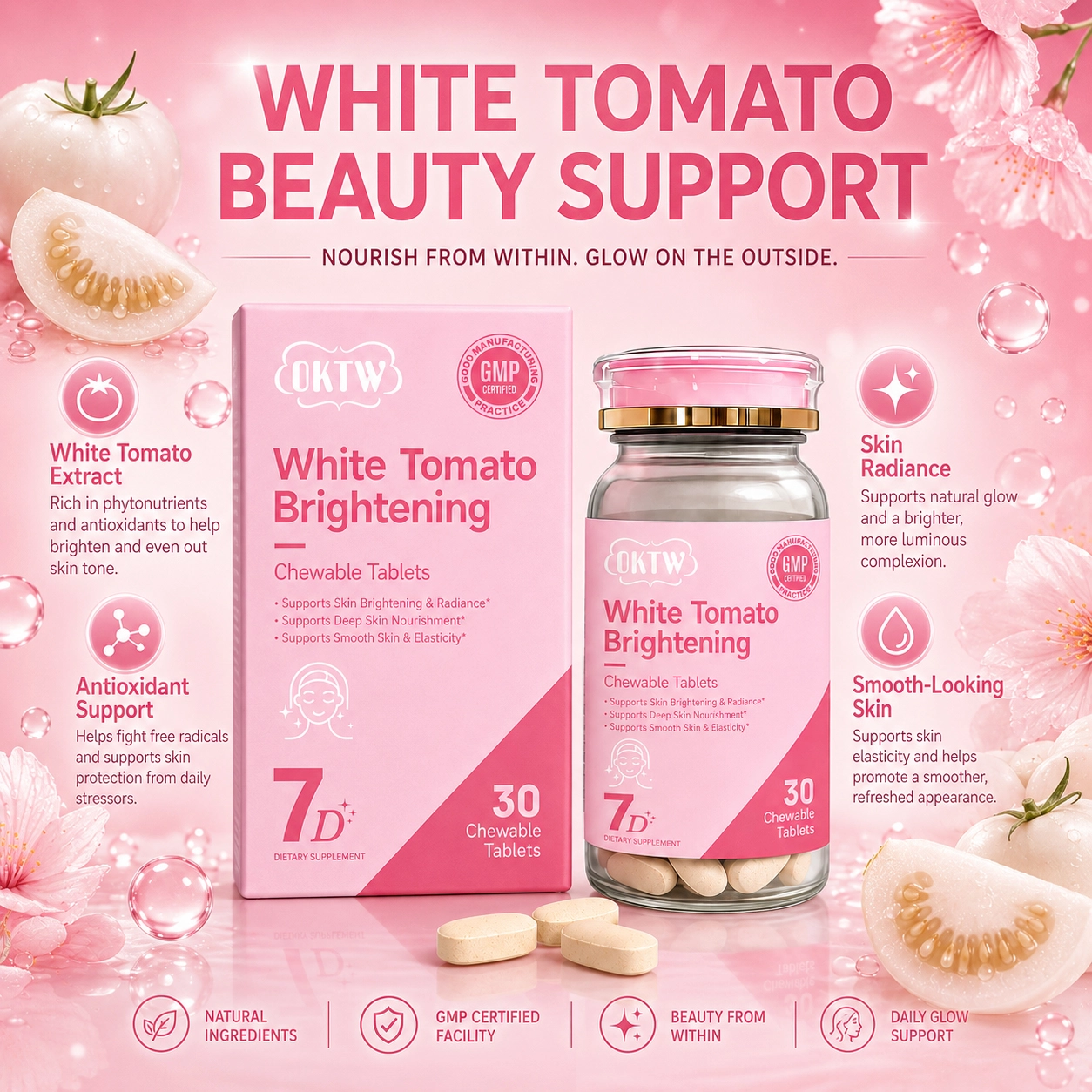 OKTW White Tomato Brightening Chewable Tablets Full set reference