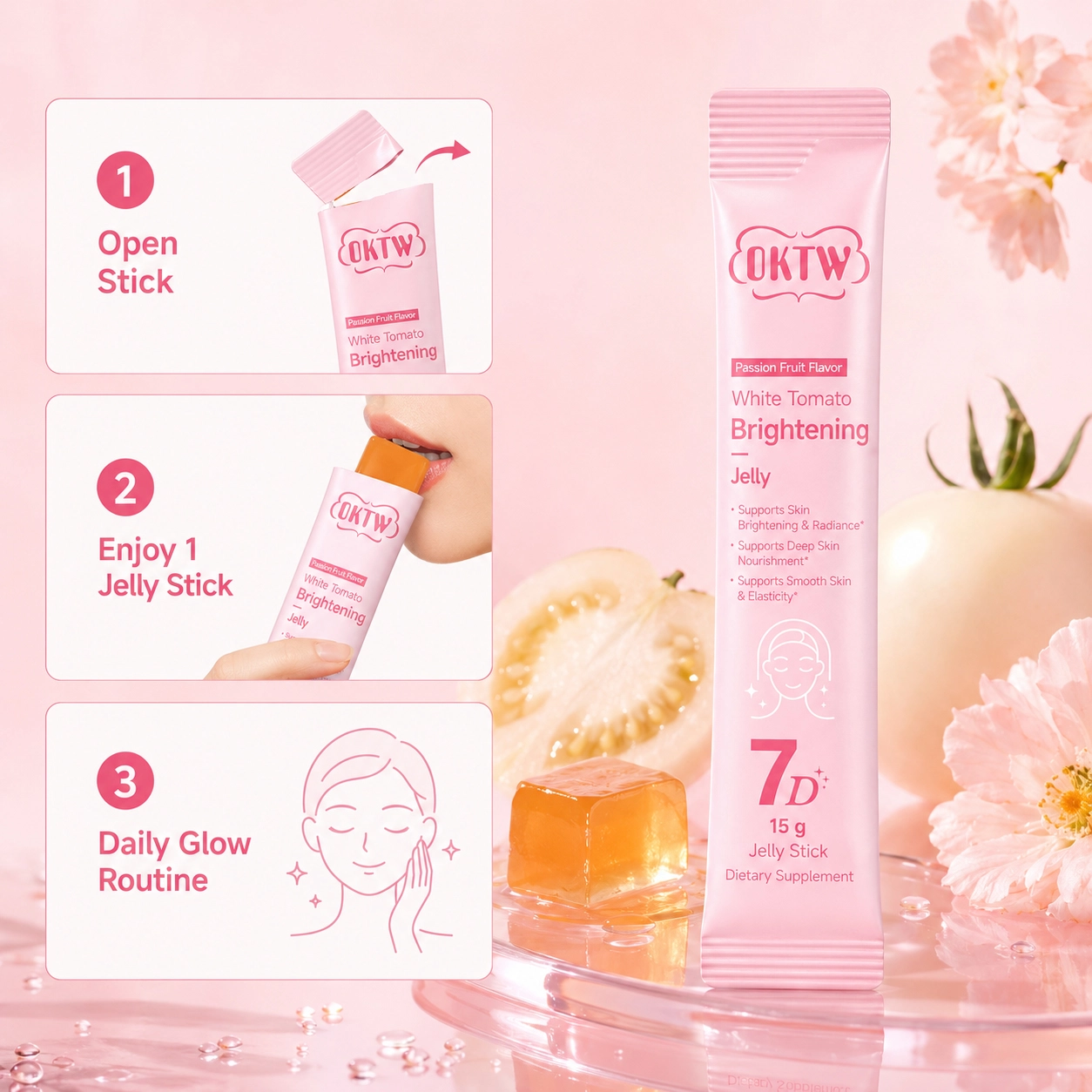 OKTW White Tomato Brightening Jelly Sticks Lifestyle-ready pack