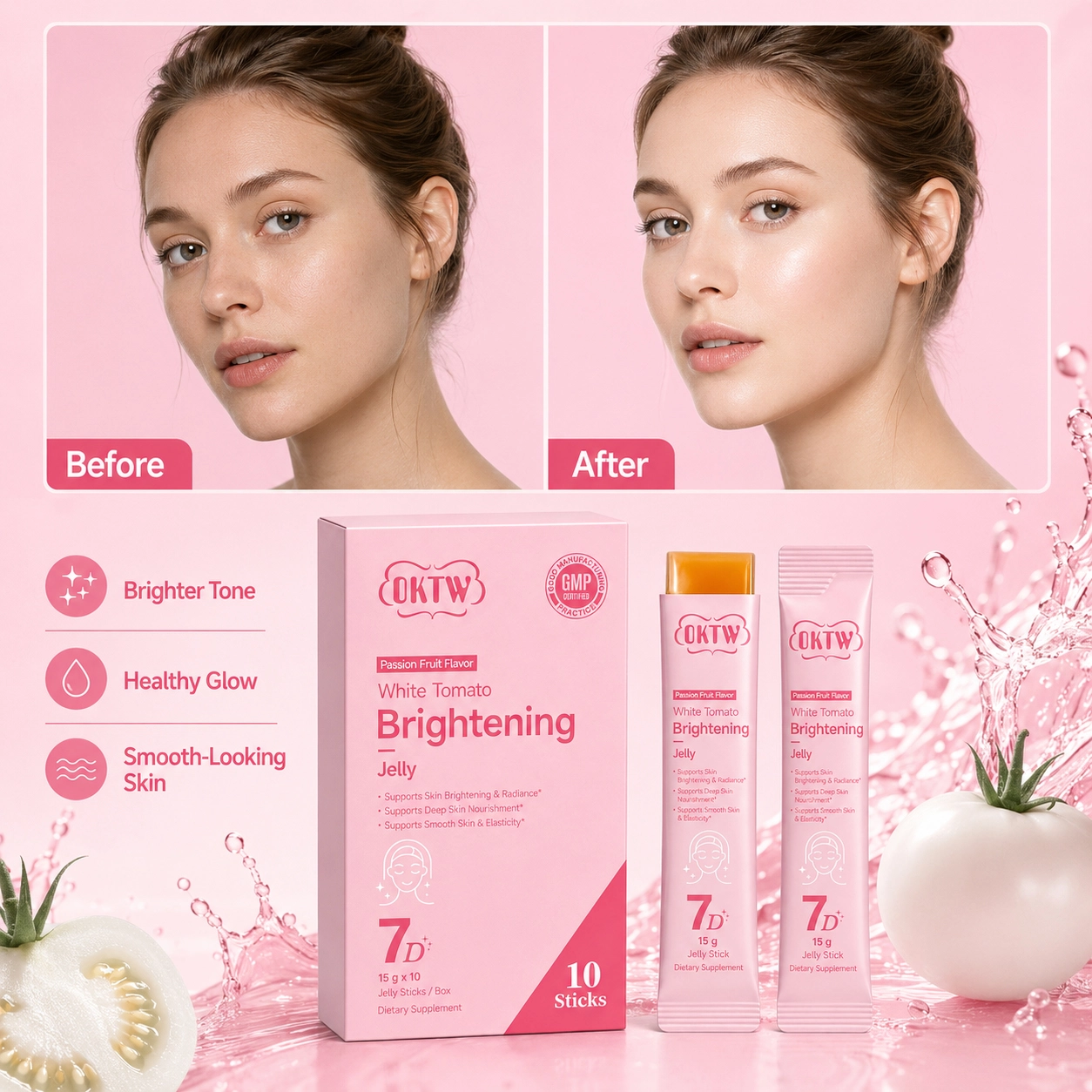 OKTW White Tomato Brightening Jelly Sticks Back label direction