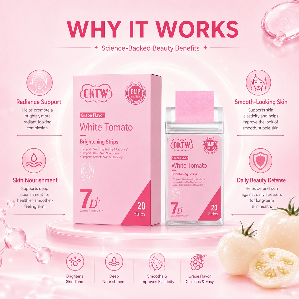 OKTW White Tomato Brightening Oral Dissolving Films Lifestyle-ready pack