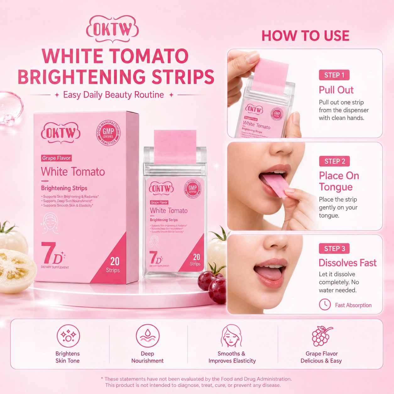 OKTW White Tomato Brightening Oral Dissolving Films Back label direction