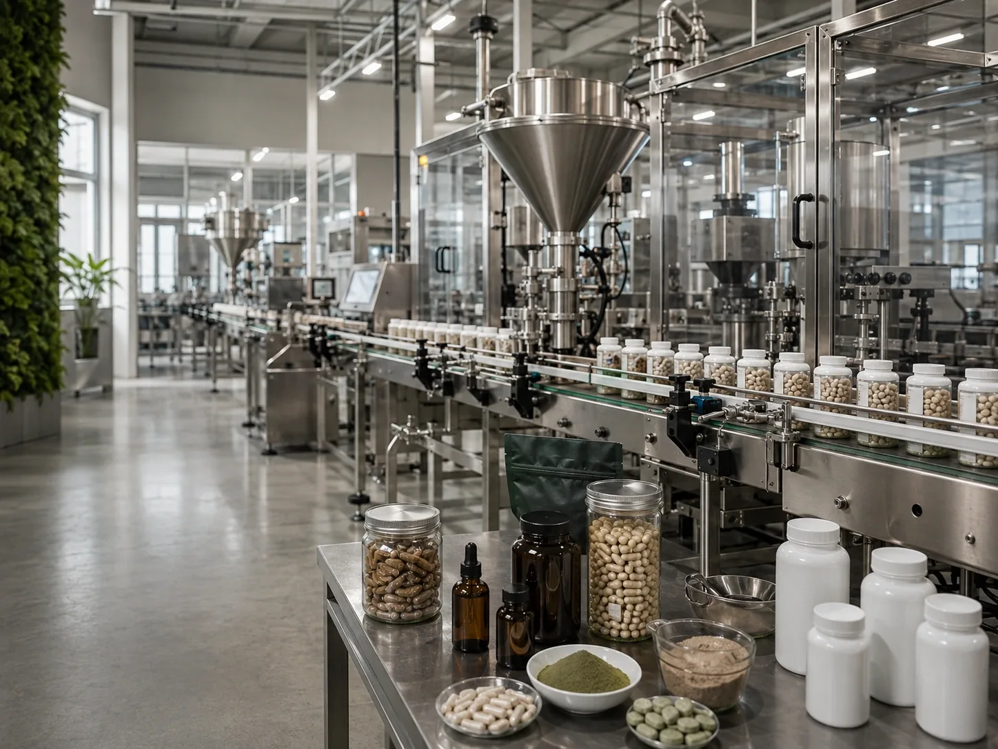 Dietary supplement production and filling line