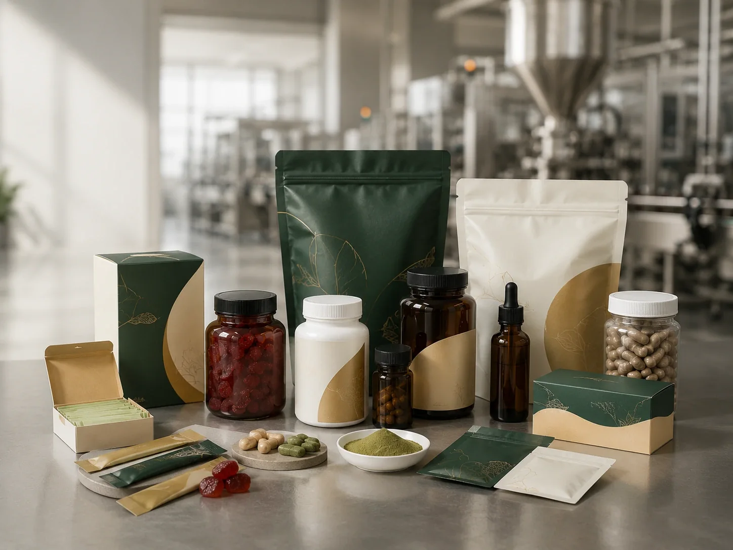 Finished private label supplement bottles pouches and cartons