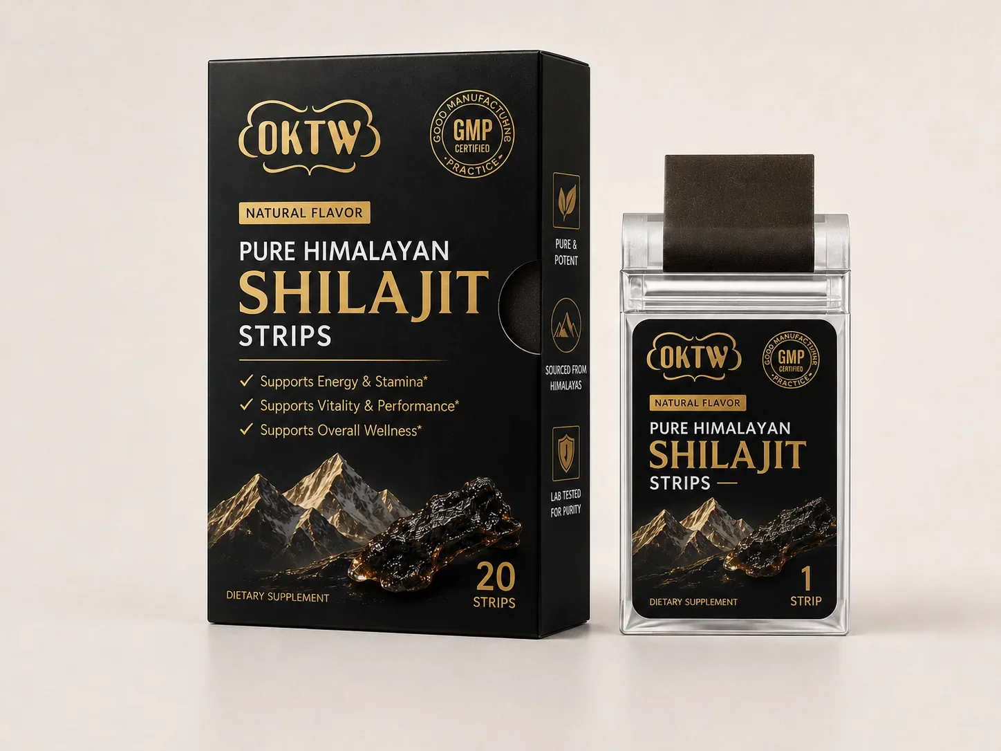 Pure Himalayan Shilajit Oral Strips product pack and strip