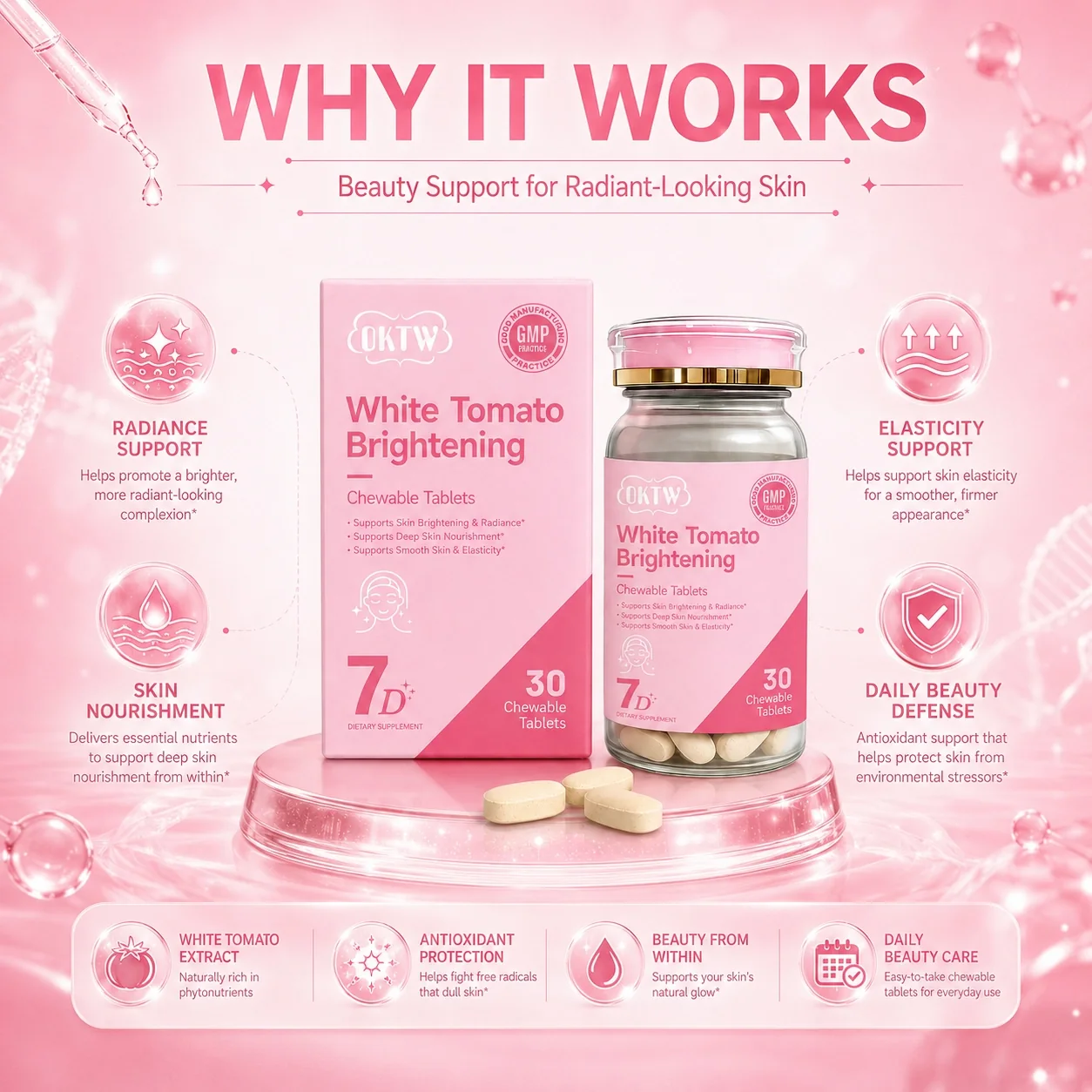 OKTW White Tomato Brightening Chewable Tablets Lifestyle-ready pack